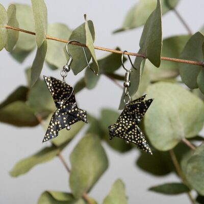 Boucles d'oreilles origami - Couple de colombes noires et or