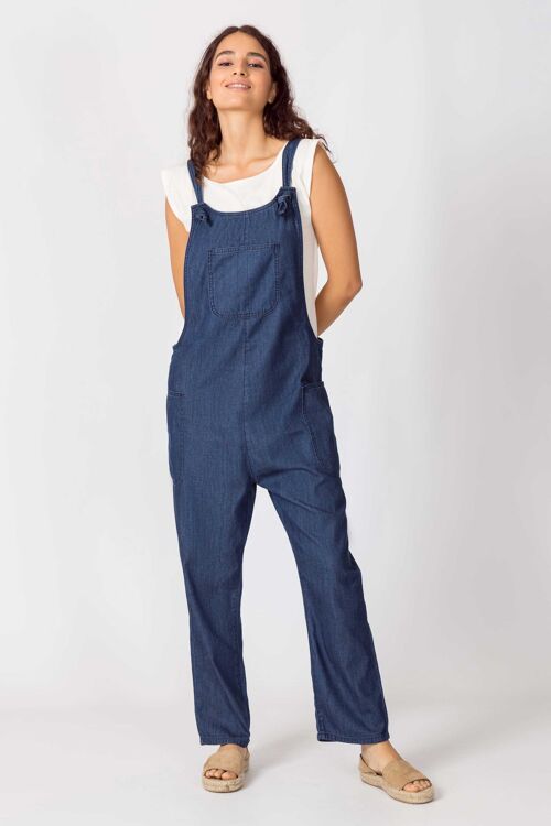 Dungarees women trousers-dark wash chambray
