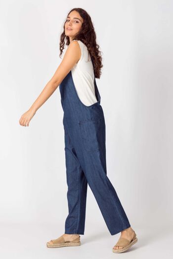 Dungarees women trousers-dark wash chambray 2