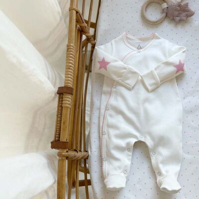 Baby pajamas in organic cotton with pink elbow patches