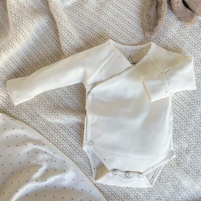 Organic long-sleeved baby bodysuit with gray stars