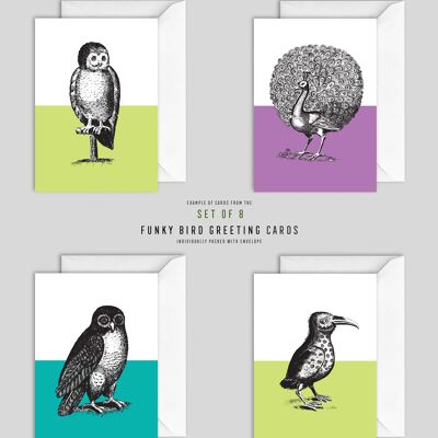 Set of 8 Funky Bird Greeting Cards