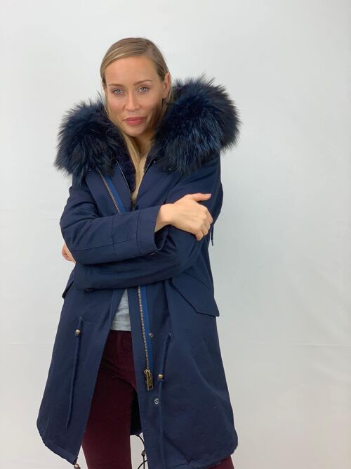 Waterproof Navy Parka with Faux Fur Lining and Raccoon Collar  Navy
