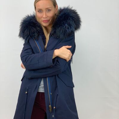 Waterproof Navy Parka with Faux Fur Lining and Raccoon Collar  Navy