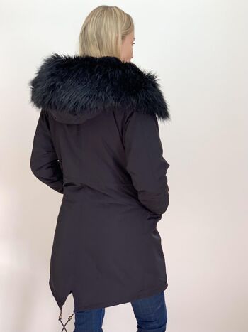 Parka Noire Doublure et Col en Fausse Fourrure Noir 4