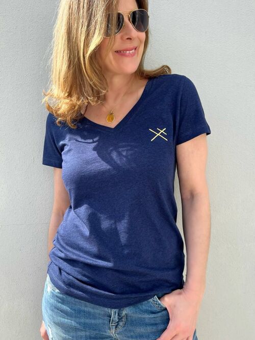 Gold Embroidered Navy Blue T-Shirt