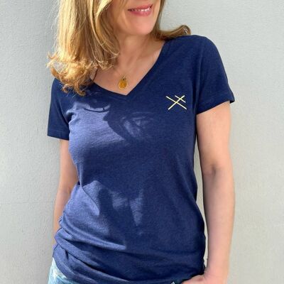 Gold Embroidered Navy Blue T-Shirt