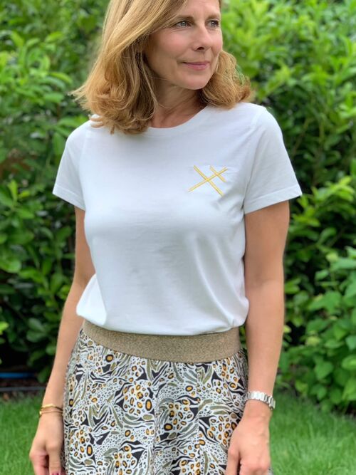 Gold Embroidered Cream T-Shirt