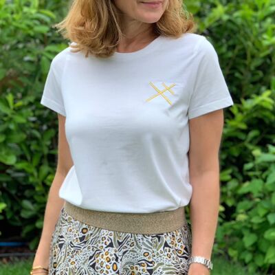 Gold Embroidered Cream T-Shirt