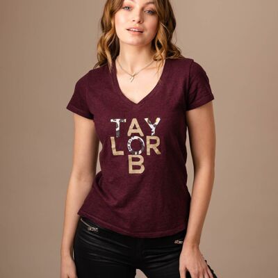 TaylorB T-Shirt in Grape with gold and animal print letters