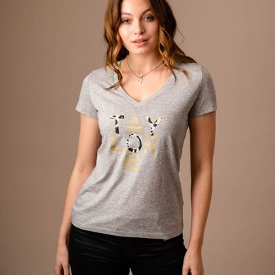 TaylorB T-Shirt in Grey with gold and animal print letters