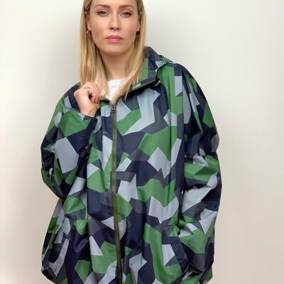Raincoat in Green Geometric Print