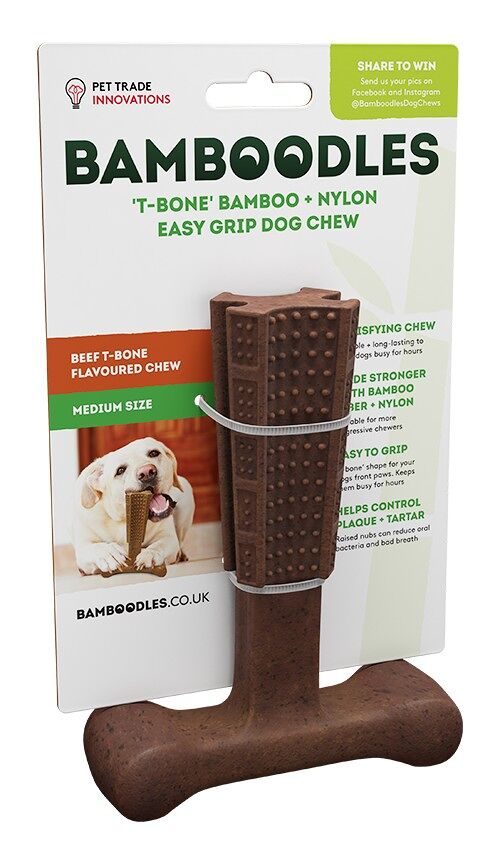 Bamboodles 't-bone' bamboo + nylon easy grip dog chew - small