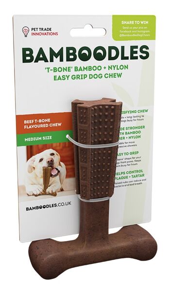 Bamboodles 't-bone' bambou + nylon prise facile à mâcher pour chien - moyen