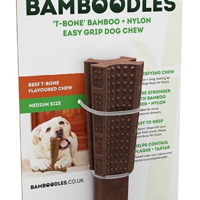 Bamboodles 'T-Bone' Bambus + griffiger Nylon-Hundekauartikel - mittelgroß
