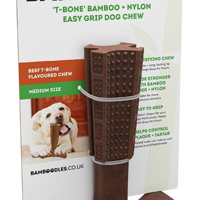 Bamboodles 'T-Bone' Bambus + griffiger Nylon-Hundekauartikel - groß