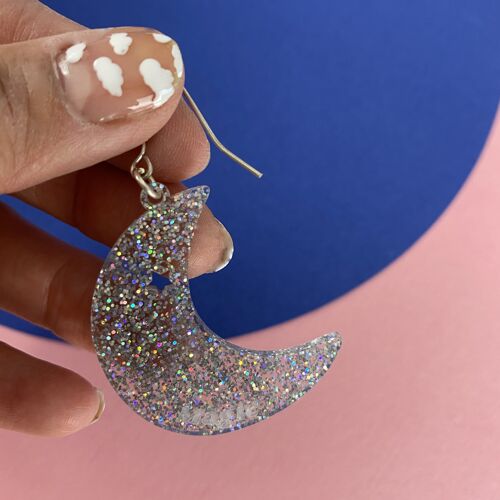 Moon magic acrylic earrings - silver mirror