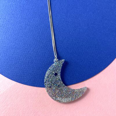 Moon magic acrylic necklace - silver glitter