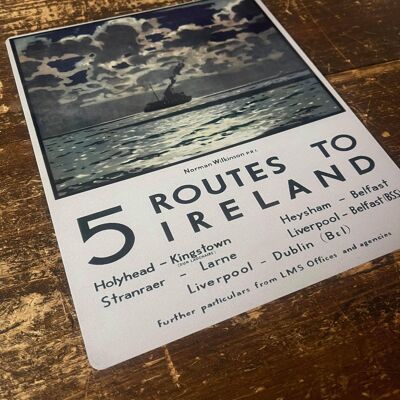 5 Routes to Ireland Ship - Panneau mural de voyage en métal 11 x 16 pouces