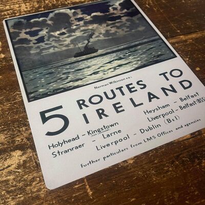 5 rutas a Irlanda Barco - Letrero de pared de viaje de metal 11x16inch