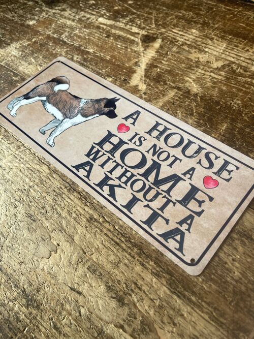 Akita Dog Metal Sign Plaque A House 16x8inch