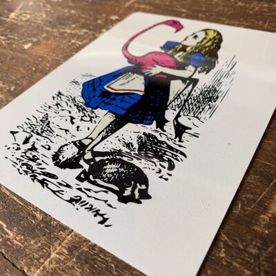 Alice im Wunderland Flamigo Illustration – Metallschild 20,3 x 25,4 cm