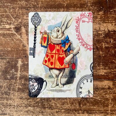 Alice au pays des merveilles, Lapin blanc - Plaque murale en métal 6 x 8 pouces