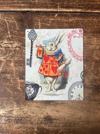 Alice au pays des merveilles, lapin blanc - Plaque murale en métal 24x32 pouces 3