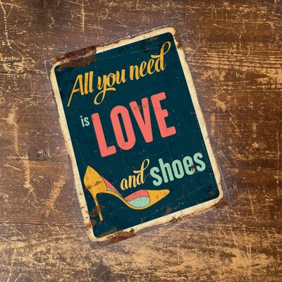 All You need Love Shoes Retro - Metal Wall Sign Plaque 6x8inch