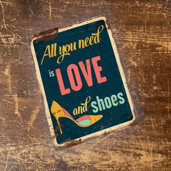 All You Need Love Shoes Retro - Plaque murale en métal 20,3 x 25,4 cm