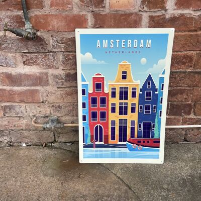 Amsterdam Holland Travel - Metal Wall Sign Plaque 8x10inch