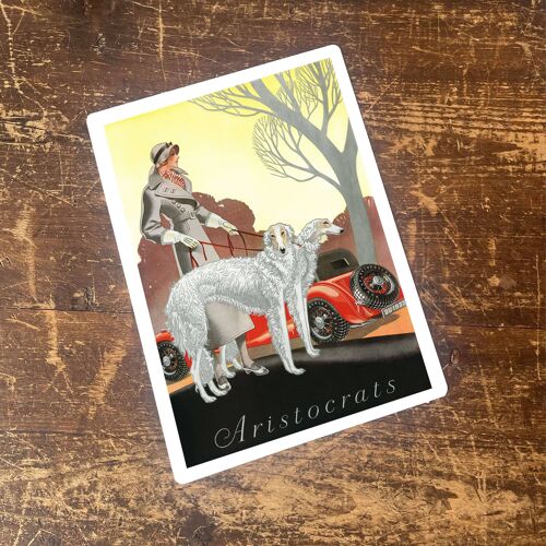 Aristocrats lady with two Borzoi - Metal Art Wall Sign 8x10inch