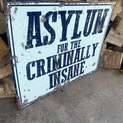Cartel de pared vintage de metal con asilo para criminales dementes de 6 x 8 pulgadas