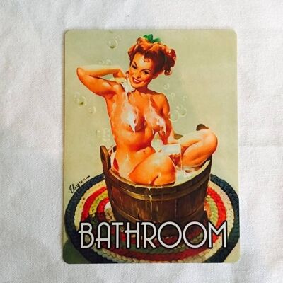 Porte de salle de bain Pin Up Girl In Bath Meta Sign 11 x 16 pouces