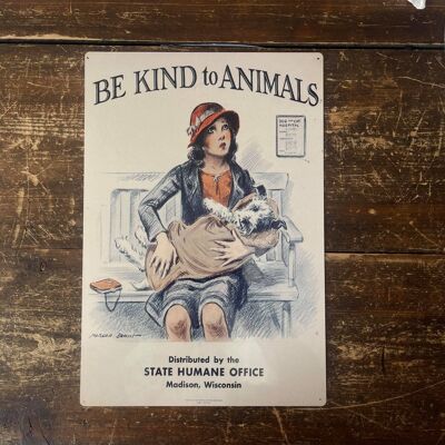 Sea amable con los animales Terrier Manta- Metal Animal Wall Sign 8x10inch