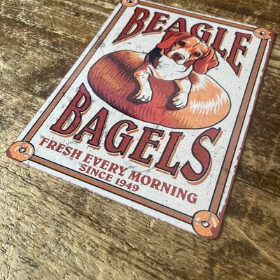 Beagle bagels perro estilo vintage placa de metal 6 x 8 pulgadas
