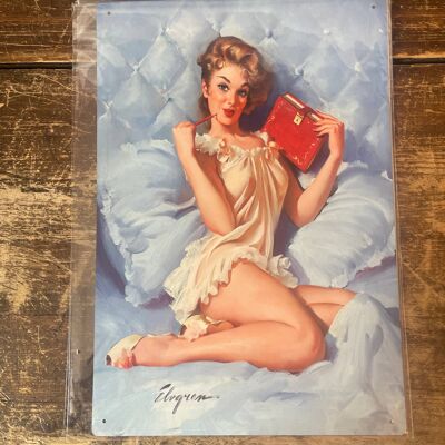 Bedroom Bed Book Pin Up Girl In Bath- Metal Sign 6x8inch