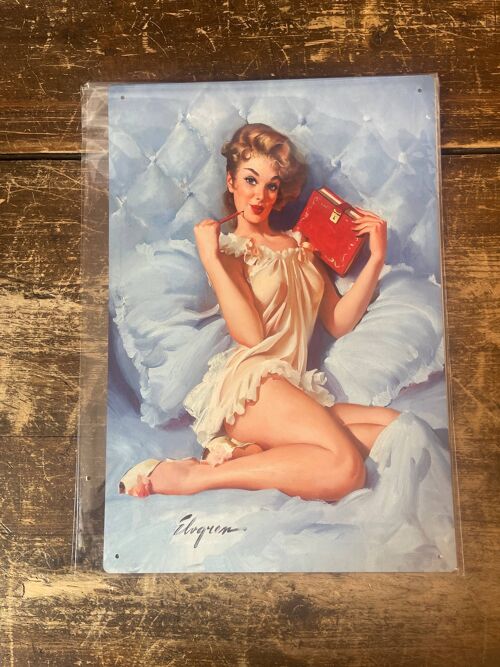 Bedroom Bed Book Pin Up Girl In Bath- Metal Sign 11x16inch