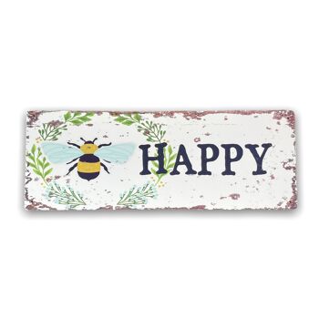 Bee Happy - Plaque murale publicitaire en métal 16x8inch 4