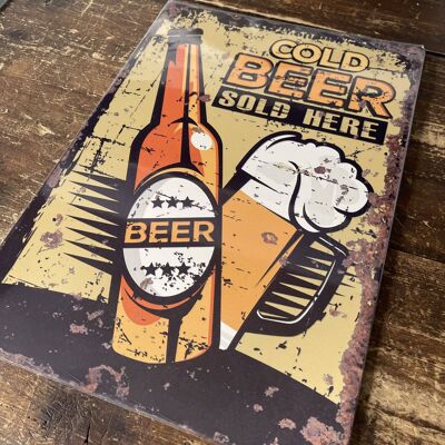 Botella de cerveza y bebida - Letrero de pared vintage de metal 6x8inch