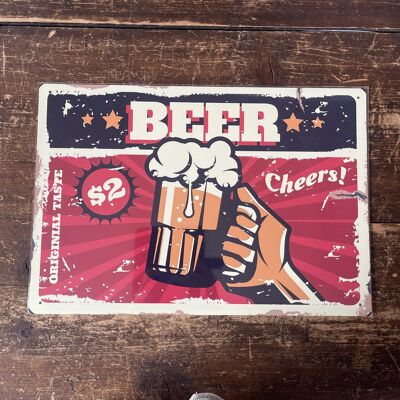 Beer Cheers Pint Drink Retro - Metal Humour Wall Sign 6x8inch