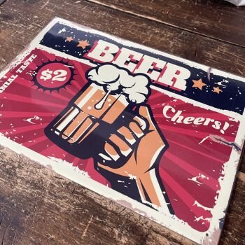 Beer Cheers Pint Drink Retro - Plaque murale humoristique en métal 15,2 x 20,3 cm 2