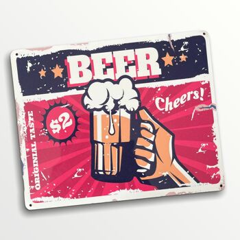 Beer Cheers Pint Drink Retro - Plaque murale humoristique en métal 15,2 x 20,3 cm 3