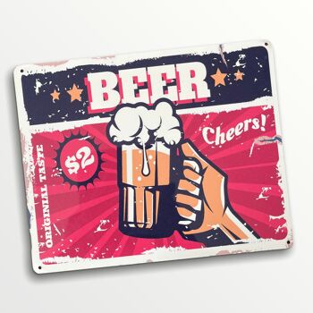 Beer Cheers Pint Drink Retro - Plaque murale humoristique en métal 20,3 x 25,4 cm 3