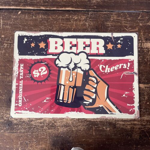 Beer Cheers Pint Drink Retro - Metal Humour Wall Sign 24x32inch