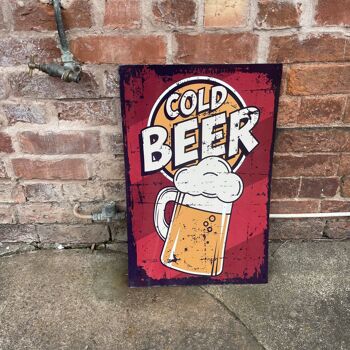 Beer Cold Bar - Plaque murale vintage en métal 8x10inch 2