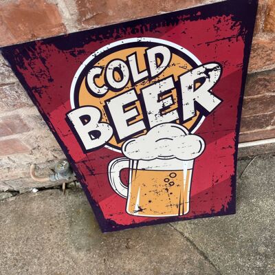 Beer Cold Bar - Cartello da parete vintage in metallo 24x32 pollici