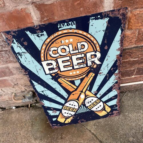 Beer Cold Cheers - Metal Vintage Wall Sign 6x8inch
