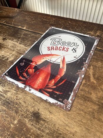 Beers Snacks Homard - Plaque Murale Vintage en Métal 6x8inch 3