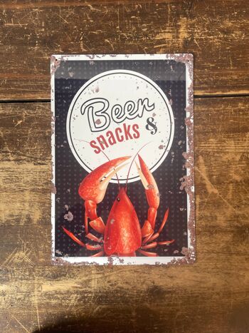 Beers Snacks Lobster - Plaque murale vintage en métal 11 x 16 pouces 2